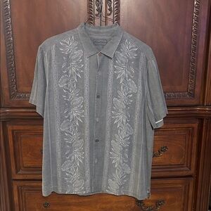 Tommy Bahama Gray Floral Embroidered Shirt